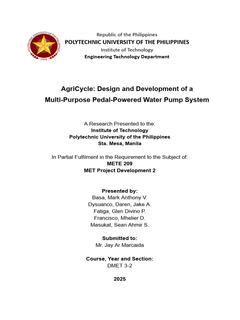AgriCycle: Pedal-Powered Water Pump System | PDF | Pipe (Fluid ...
