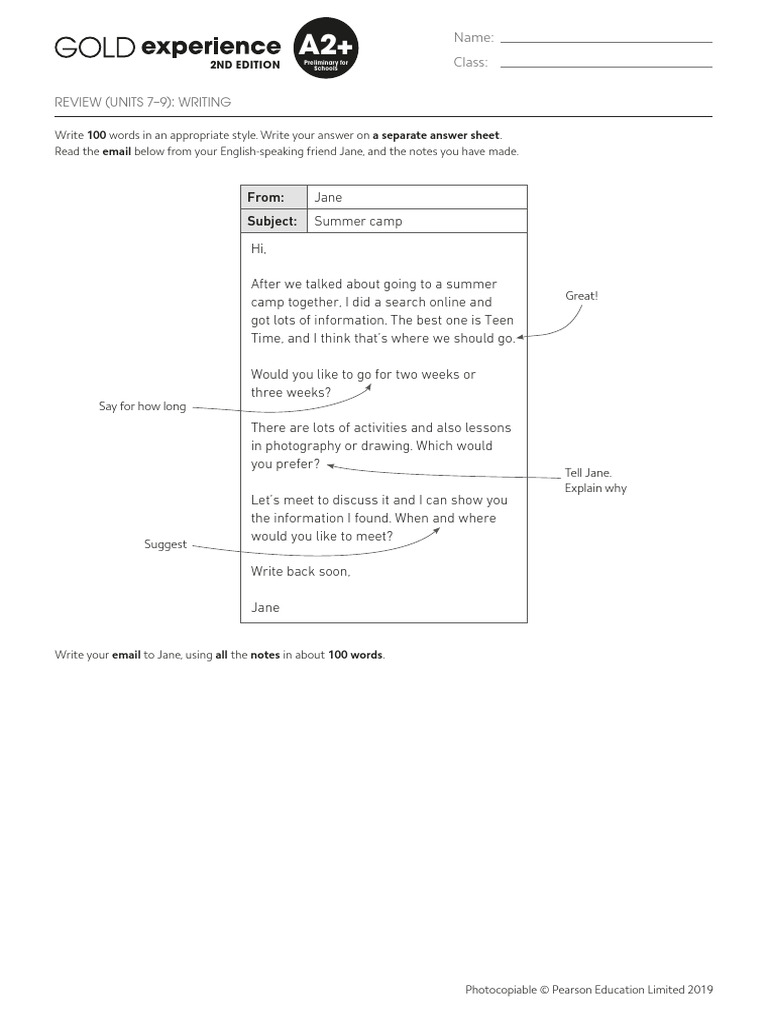 Gold Exp A2P U7to9 Review Writing | PDF