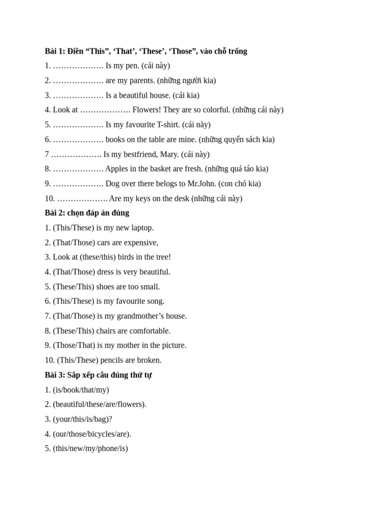 Grammar Exercises: This, That, These, Those | PDF