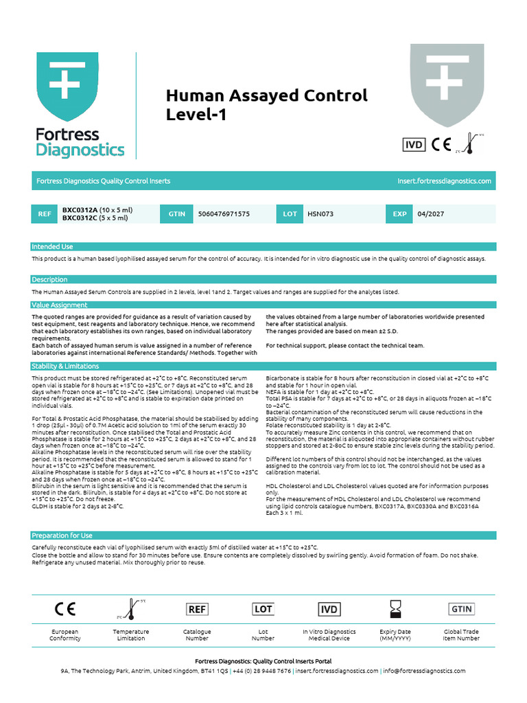 Human Assayed Serum Control Guide | PDF | Cholesterol | Blood Plasma