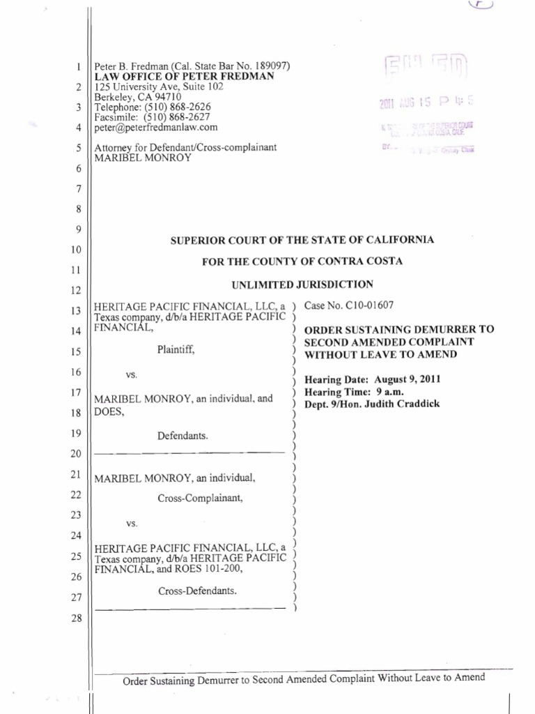 Order Granting Demurrer To SAC File Endorsed | PDF | Demurrer | Complaint
