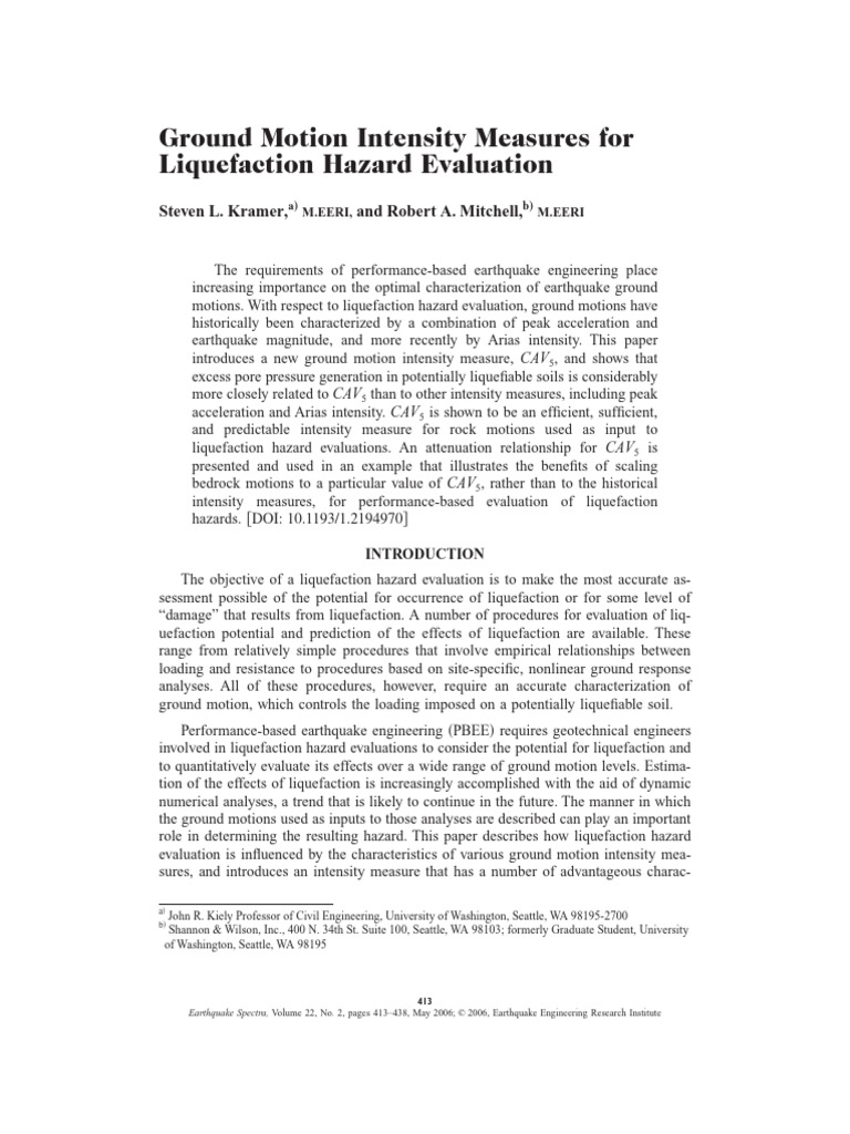 CAV5: New Ground Motion Measure for Liquefaction | PDF | Errors And ...