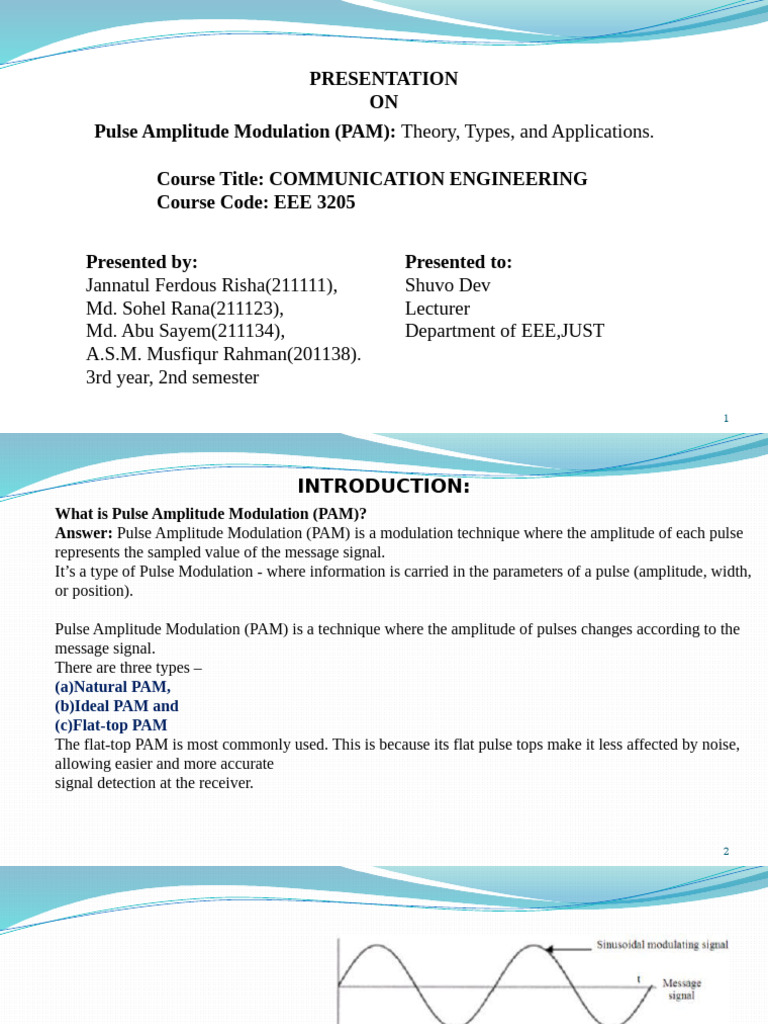 Presentation ON Pulse Amplitude Modulation (PAM) :: Theory, Types, and ...