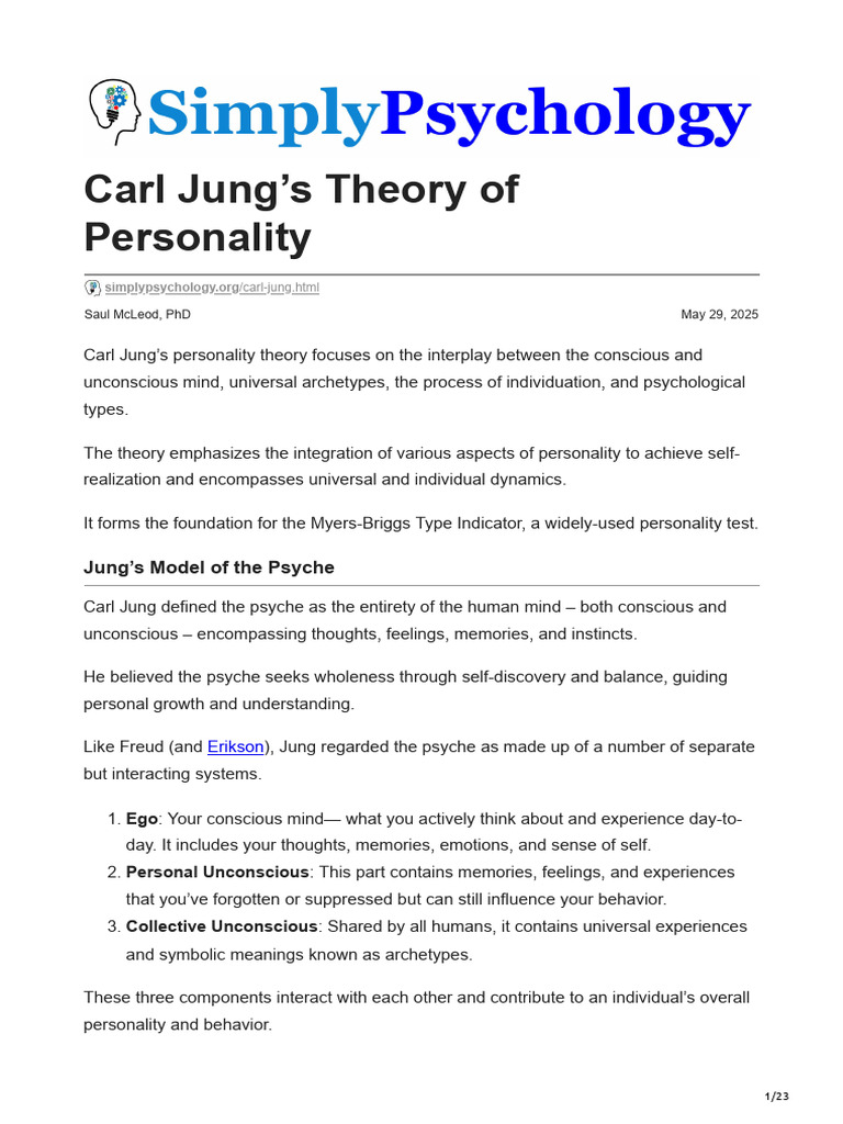 Carl Jung's Personality Theory Explained | PDF | Carl Jung | Analytical ...