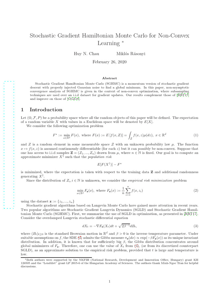 SGHMC for Non-Convex Optimization | PDF | Stochastic Differential ...