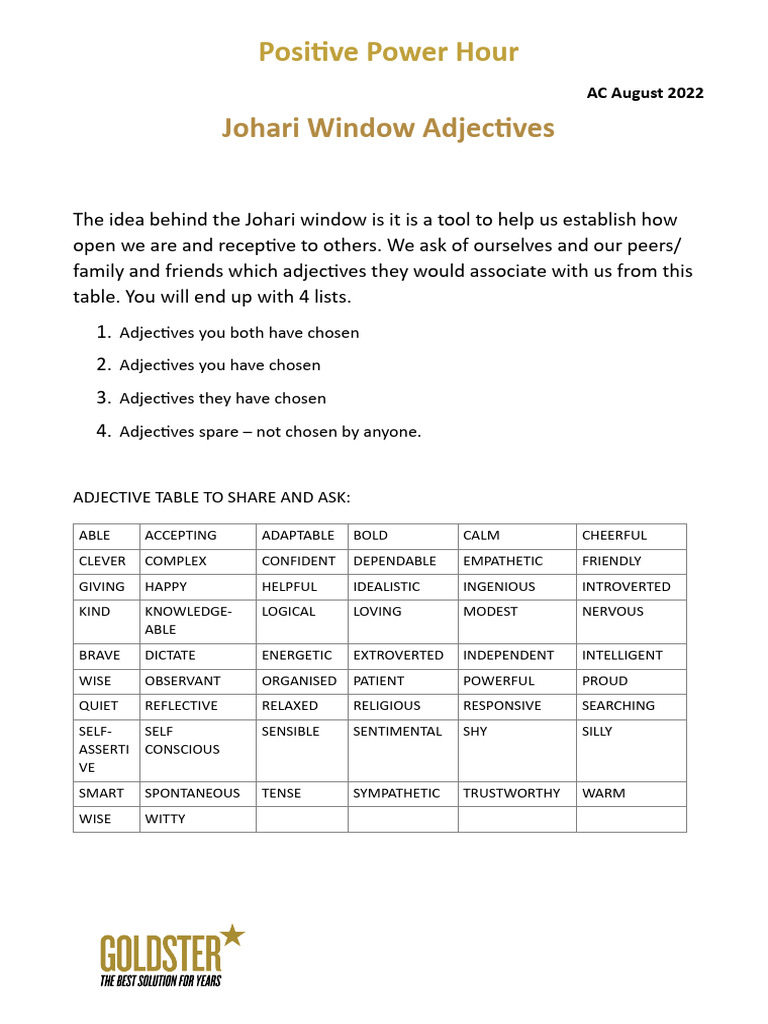 Johari Window Adjectives | PDF