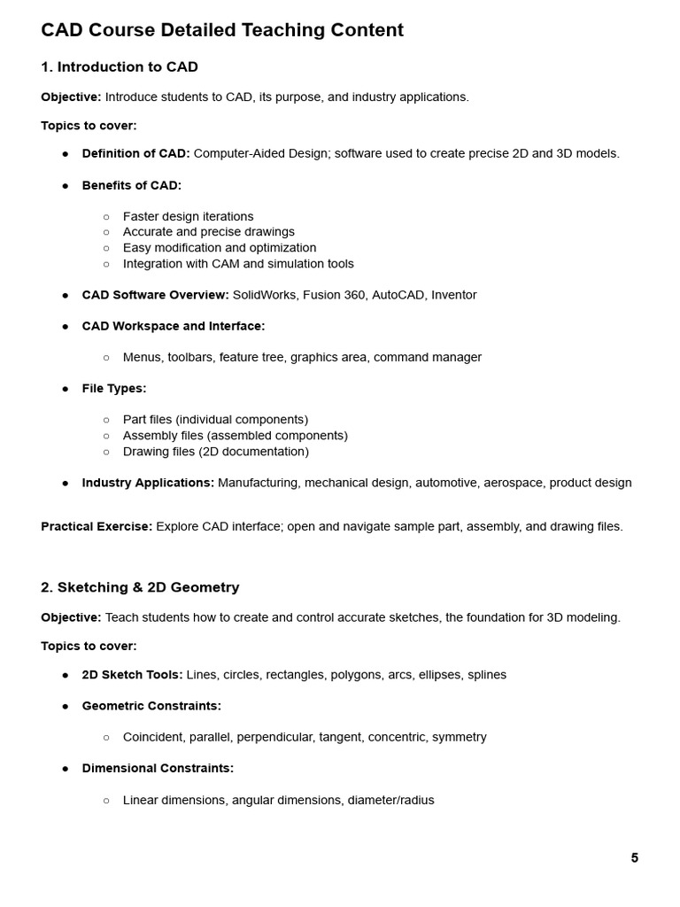 Comprehensive CAD Course Curriculum | PDF | Computer Aided Design | 3 D ...