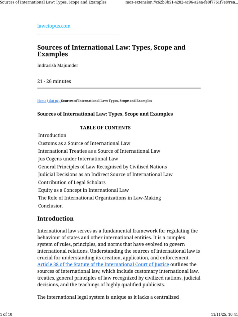 Sources of International Law Explained | PDF | International Law | Treaty