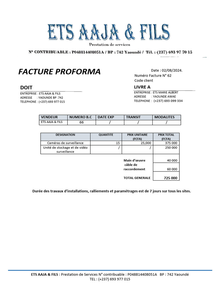 Facture Proforma ETS AAJA & FILS | PDF