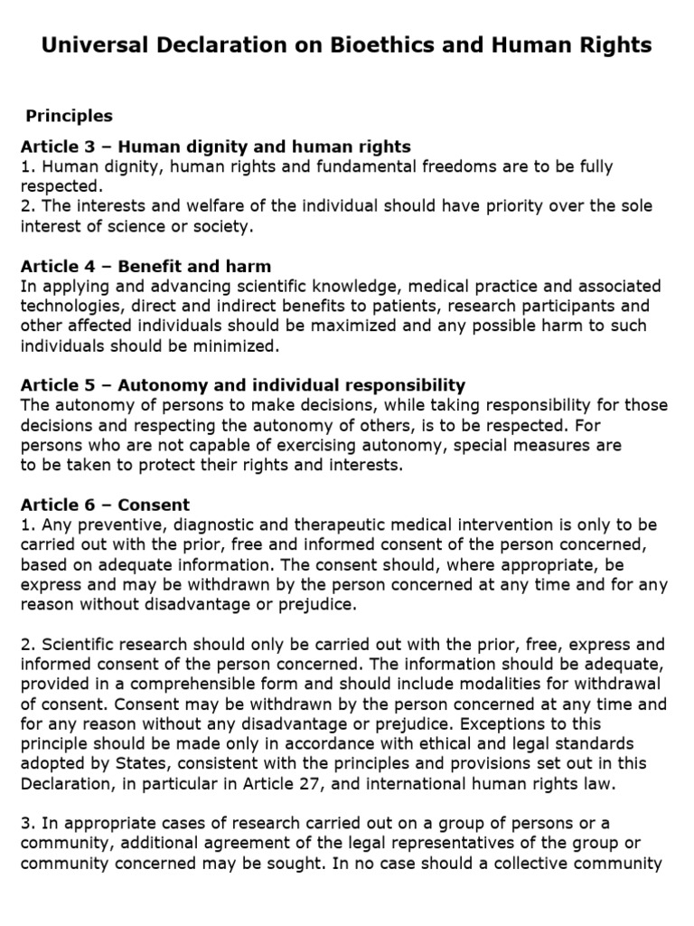 Universal Declaration On Bioethics and Human Rights | PDF | Informed ...