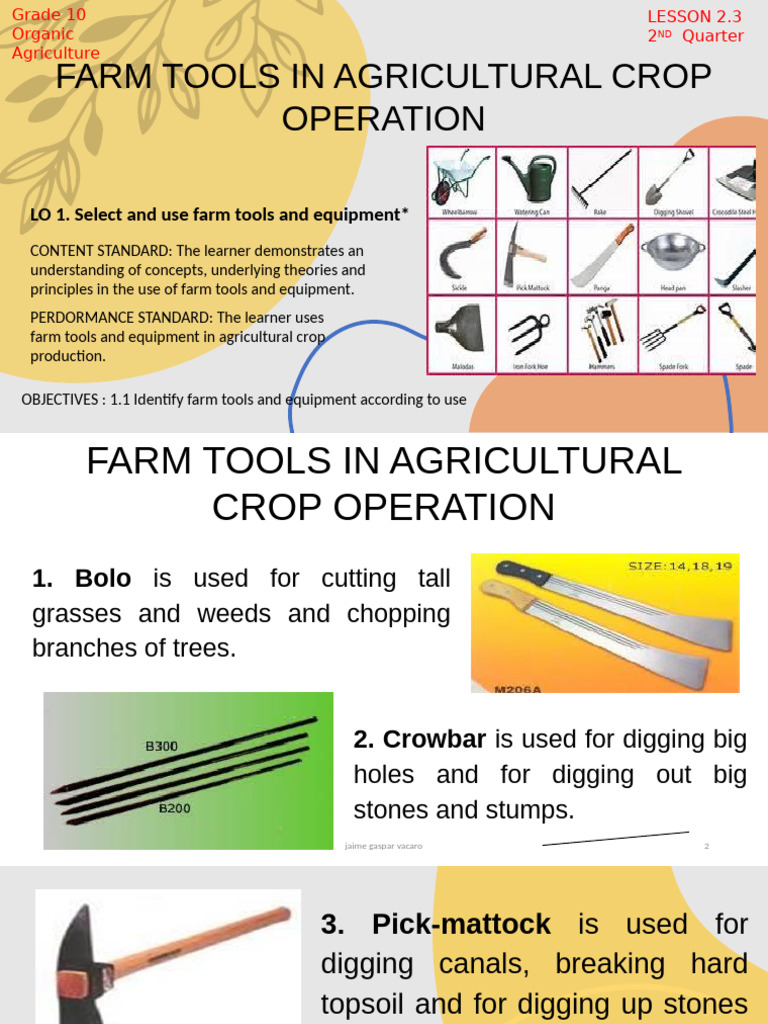 Essential Farm Tools for Crop Production | PDF | Plough | Soil