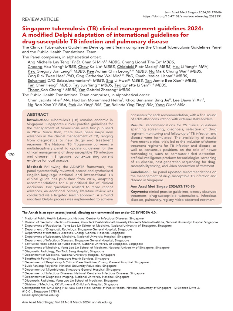 Singapore TB Guideline | PDF | Tuberculosis | Infection