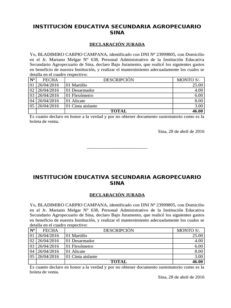 Declaraciones Juradas de Gastos Educativos | PDF