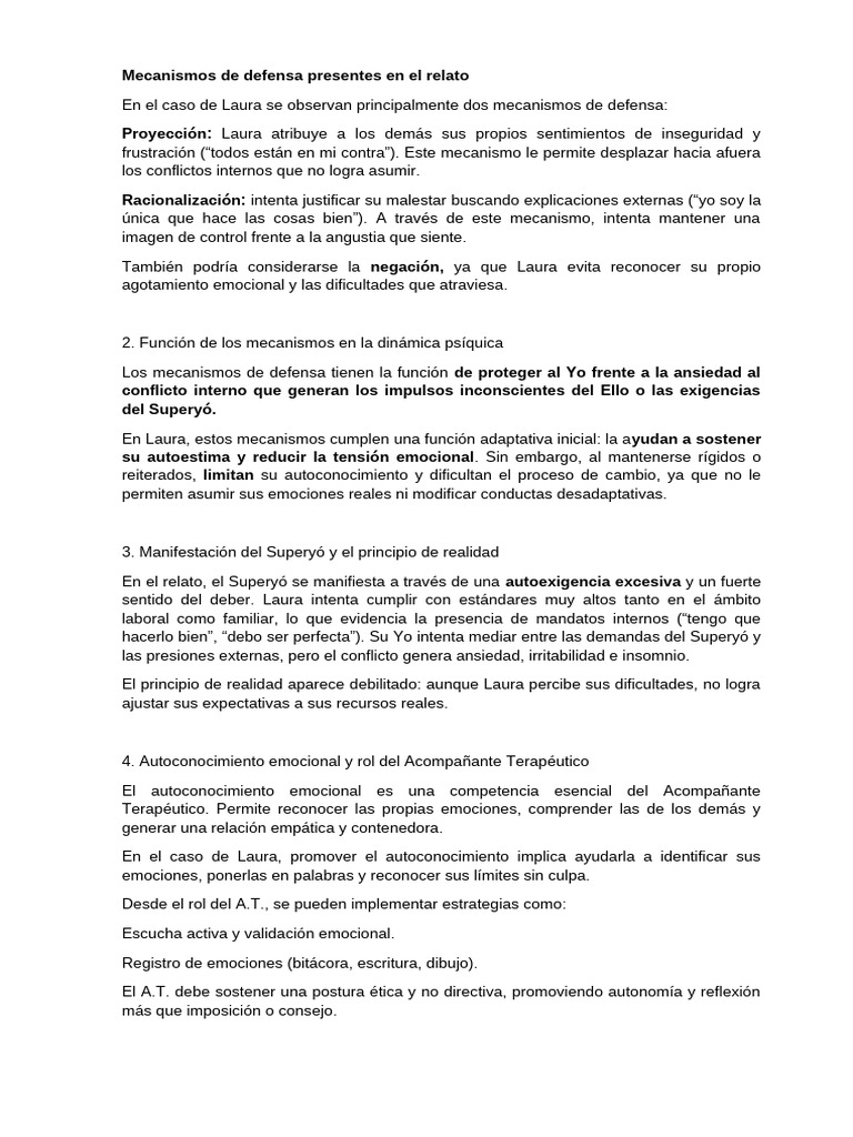 Mecanismos de Defensa Presentes en El Relato | PDF | Las emociones ...