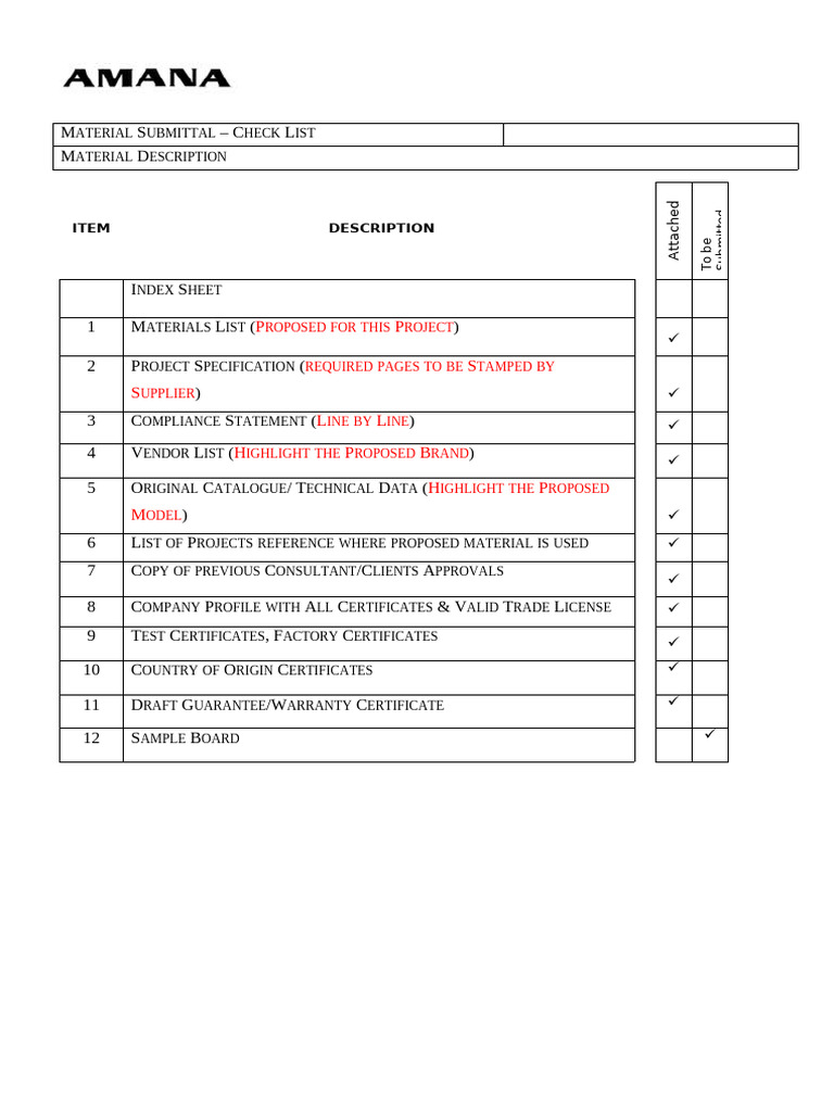 Material Submittal Checklist Guide | PDF