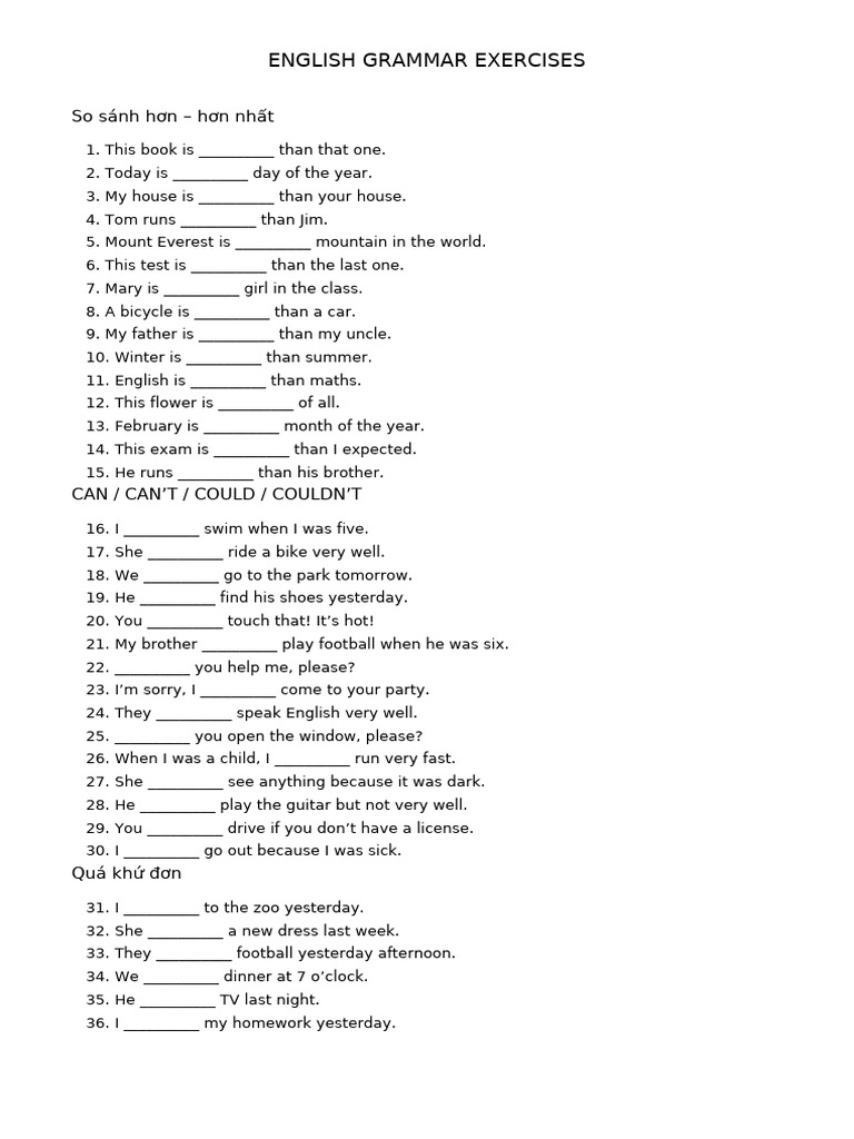 English Grammar Exercises for Students | PDF | Chess Openings | Chess