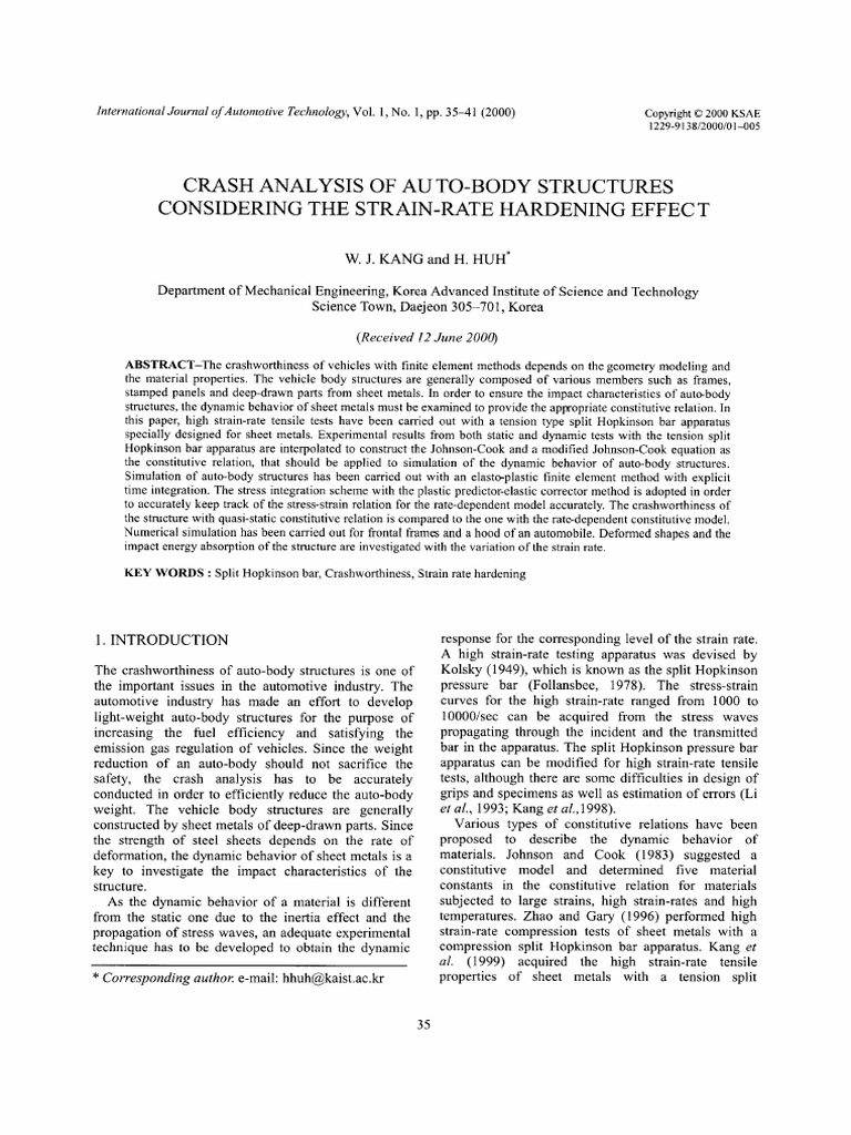 C) Rash Analysis of Auto-Body Structures Considering The Strain-Rate ...
