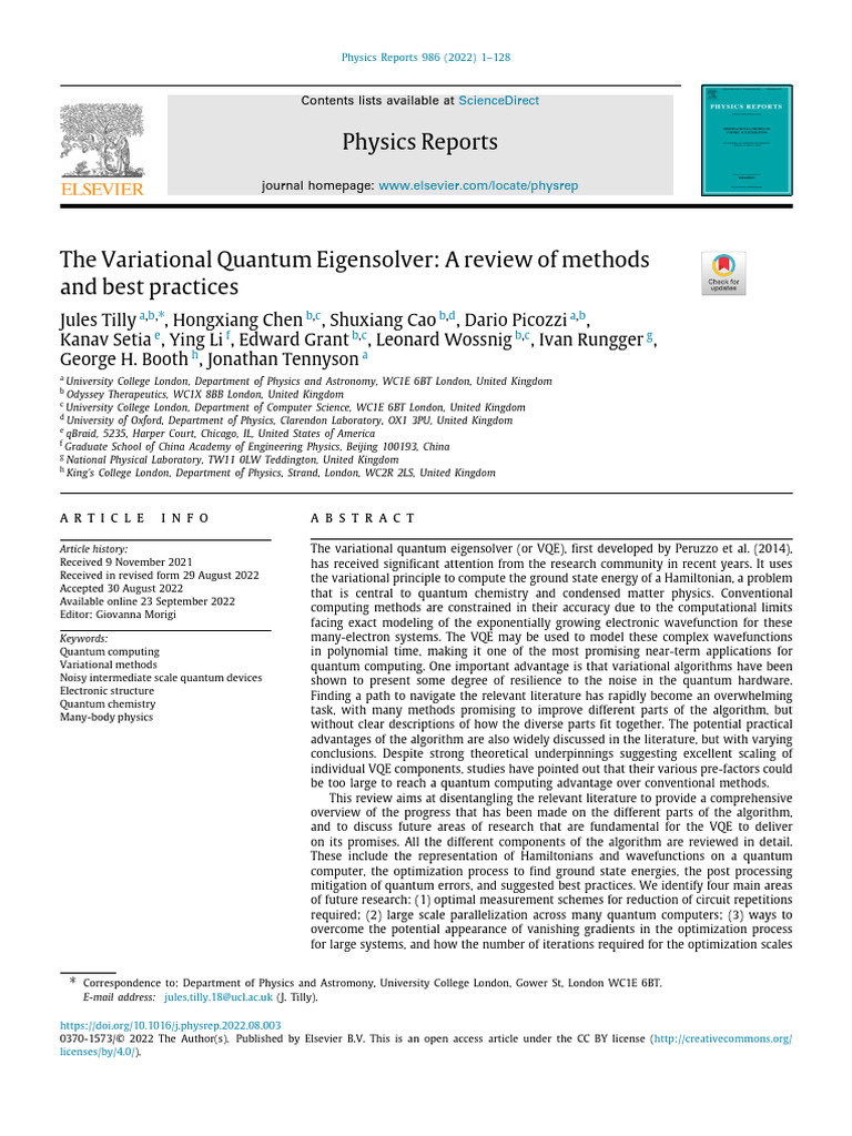Tilly - 2022 - The Variational Quantum Eigensolver A Review of Methods ...