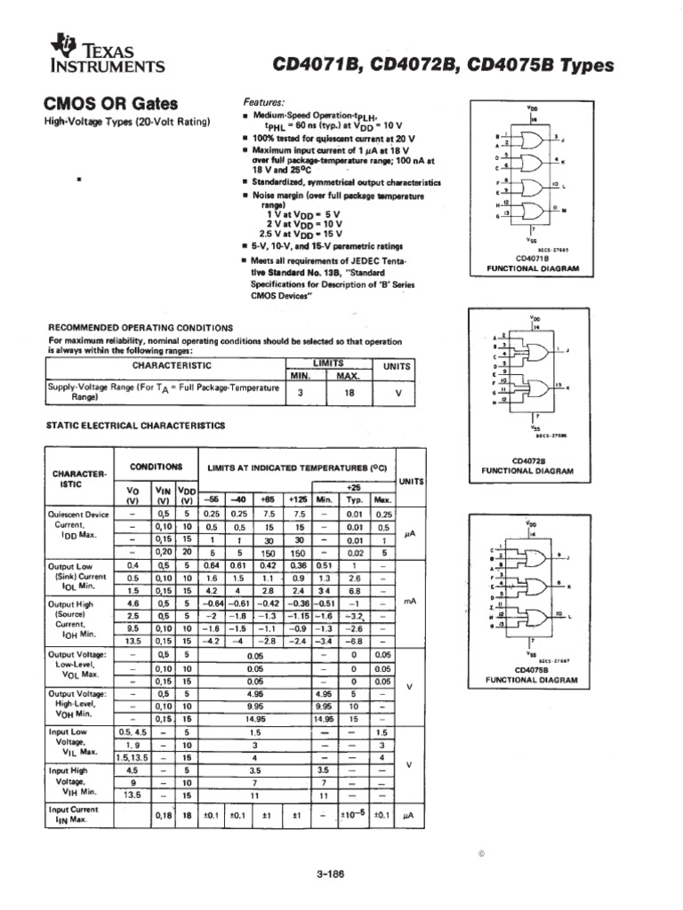CD4071B, CD4072B, CD4075B OR Gates | PDF