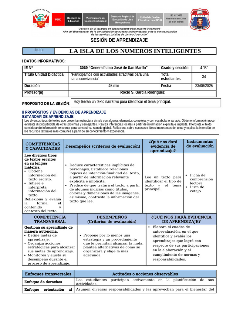 Sesion de Comunicación Plan Lector La Isla de Los Numeros Inteligentes ...