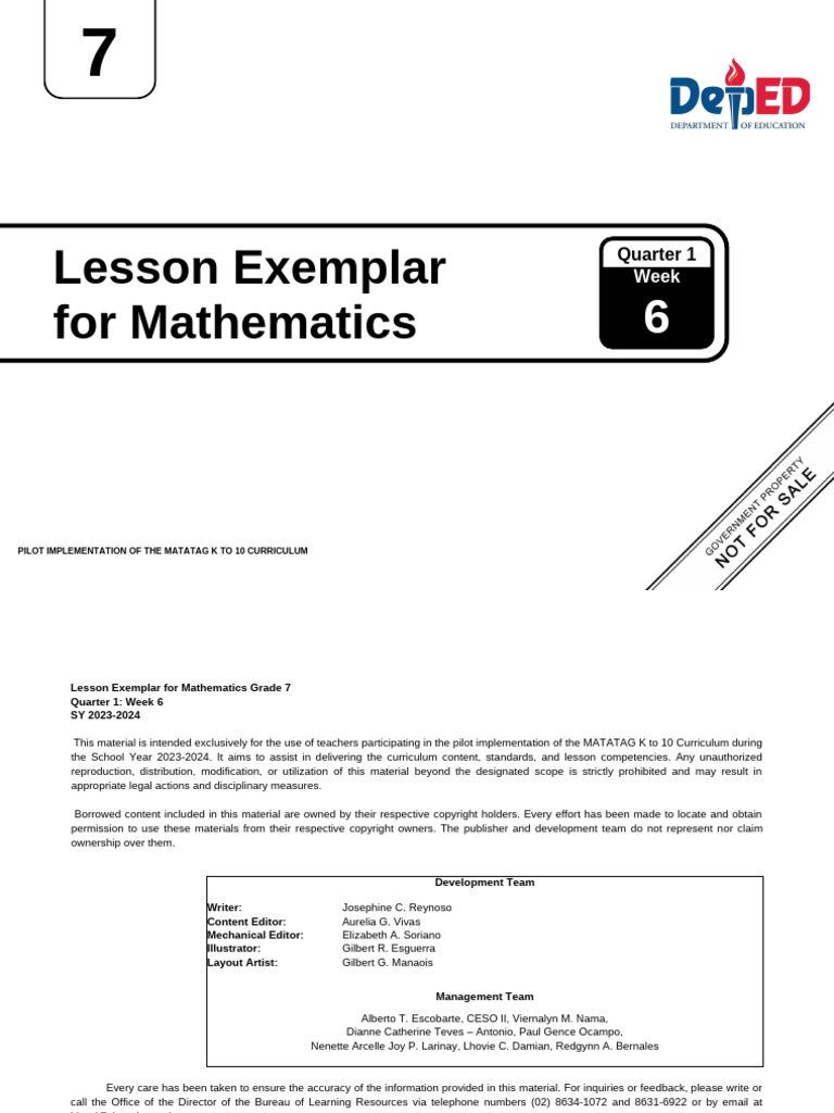 Grade 7 Math Lesson Plan: Week 6 | PDF | Learning | Curriculum