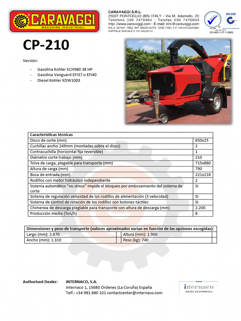 Especificaciones CP-210 Caravaggi | PDF