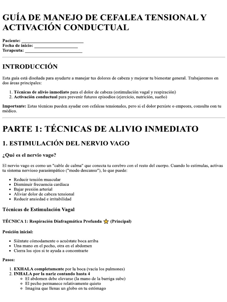 Guia Cefalea Tensional Mediante Nervio Vago y Otros | PDF