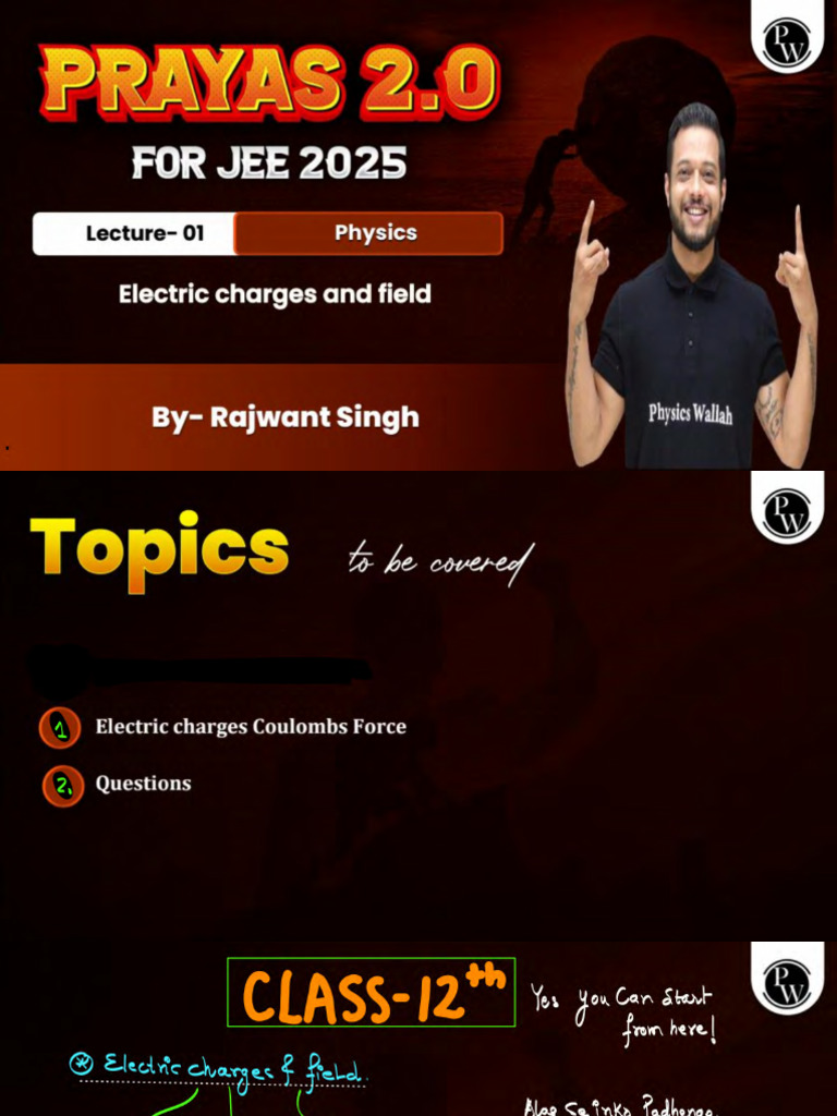 Electric Charges and Field 01 Class Notes Prayas JEE 2-0-2025 | PDF