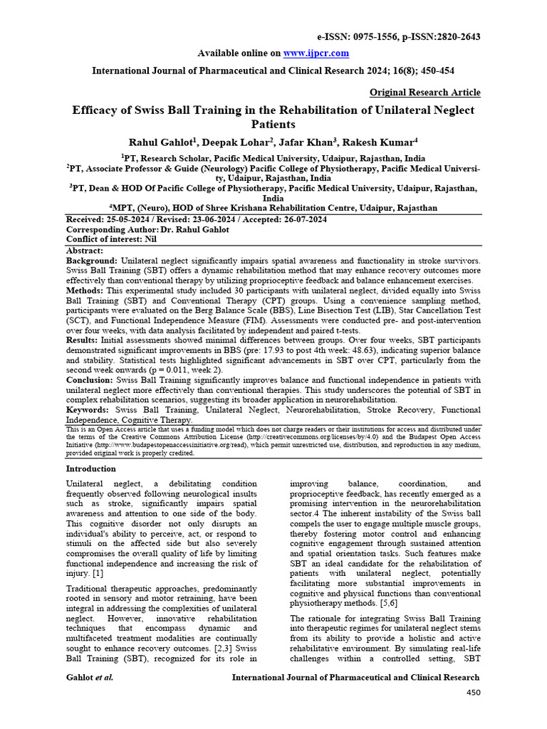 Swiss Ball Training for Unilateral Neglect | PDF | Physical Therapy ...