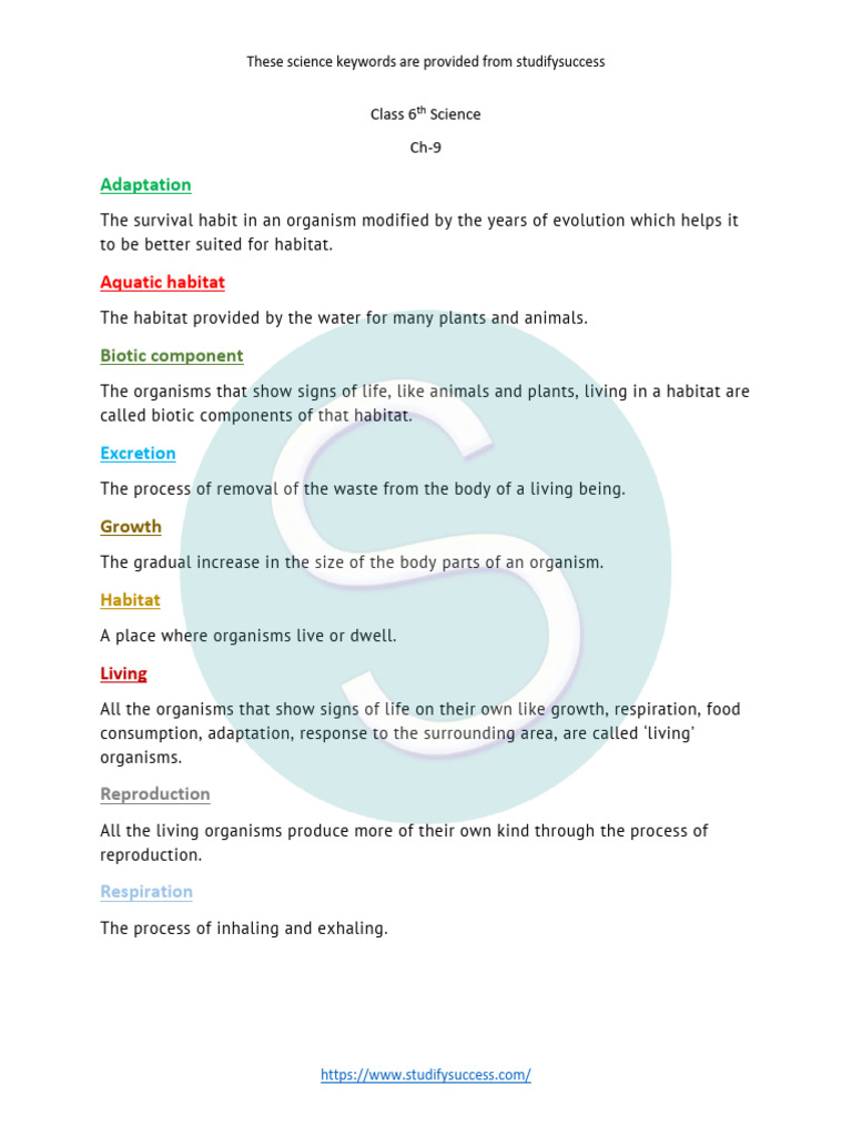 Class 6 Science Ch-9 Keywords | PDF