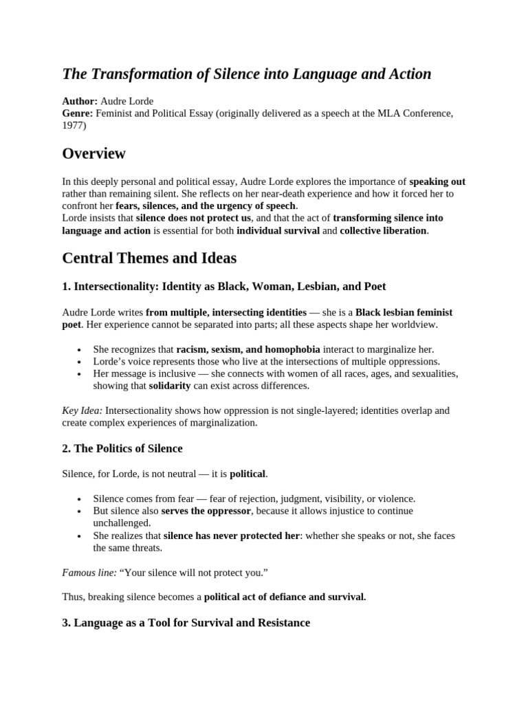 The Transformation of Silence Into Language and Action | PDF ...