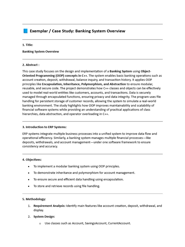 Banking System Case Study in C++ | PDF | Object Oriented Programming | C++