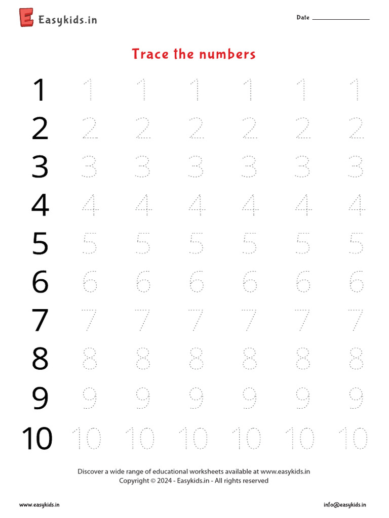 Trace The Numbers Worksheet | PDF