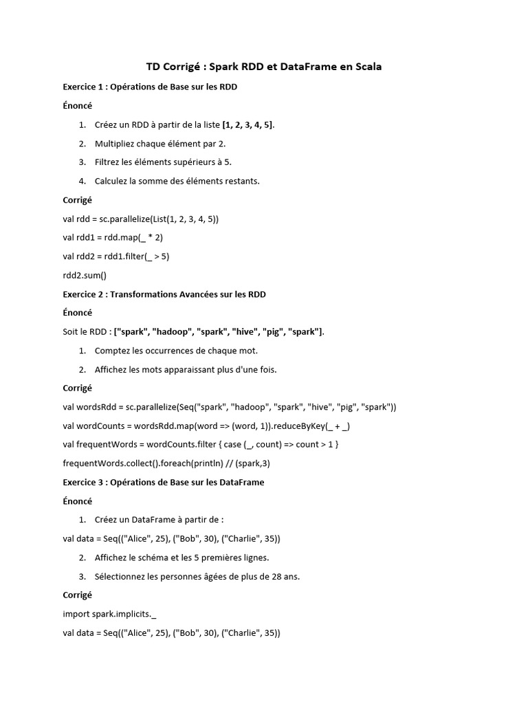 Solutions Spark RDD et DataFrame en Scala | PDF | Paradigme de ...