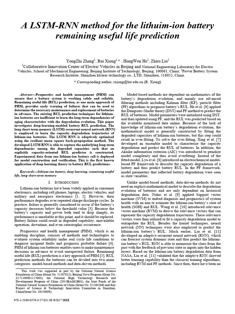 LSTM-RNN for Lithium-Ion Battery RUL Prediction | PDF | Lithium Ion ...