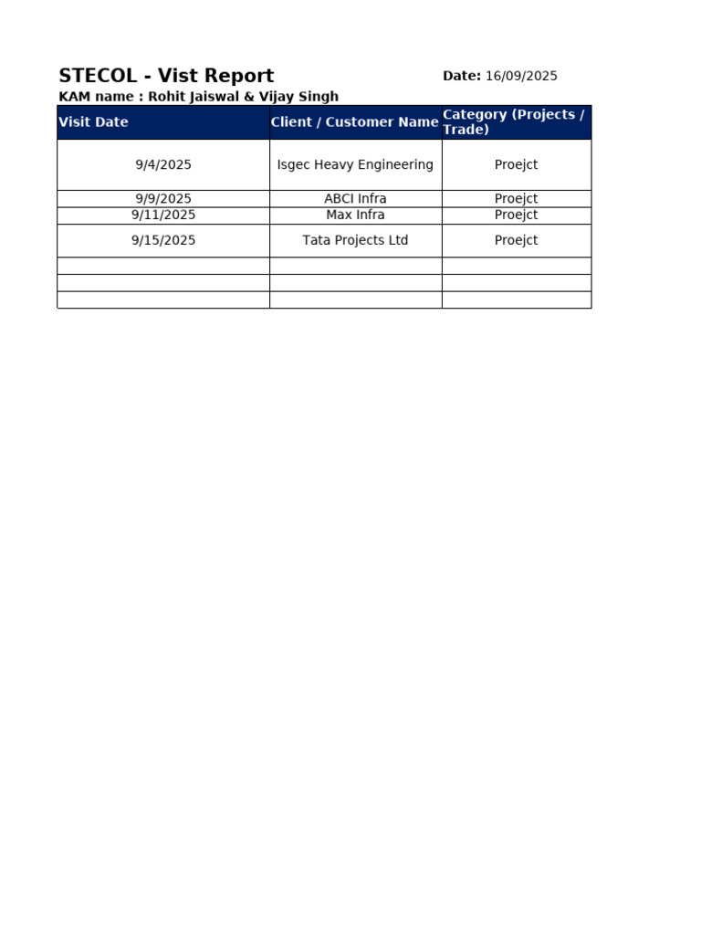 Format - Tour Plan & Visit Report | PDF