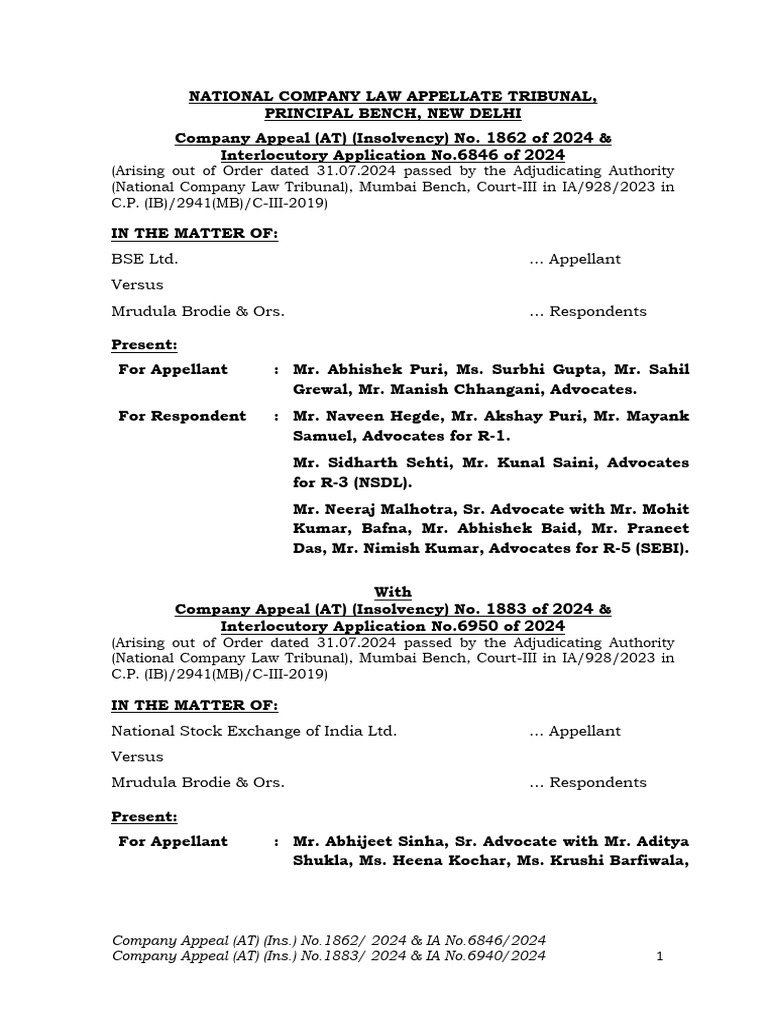 BSE Ltd. vs. Mrudula Brodie and Ors. - NCLAT New Delhi | PDF | Judgment ...