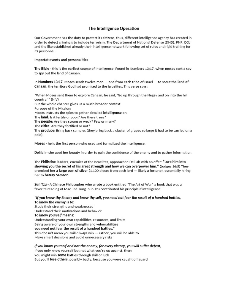 The Intelligence Operation With Explaination | PDF | Espionage | Insurgency