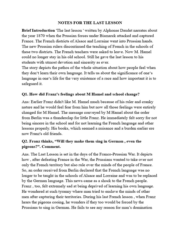 The Last Lesson: Language and Identity | PDF