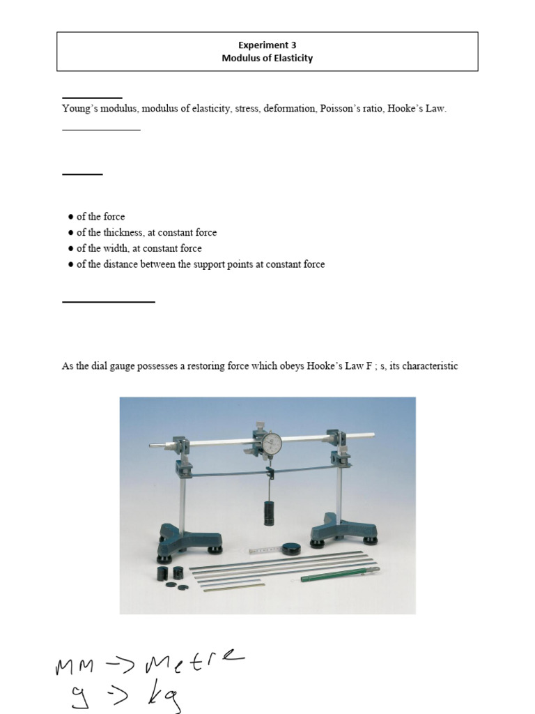 Modulus of Elasticity Experiment Guide | PDF | Elasticity (Physics ...