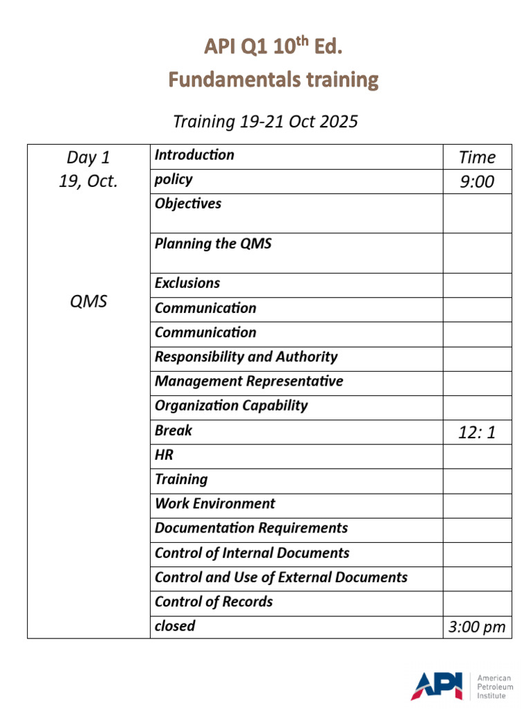 QMS Training Schedule: Oct 19-21, 2025 | PDF