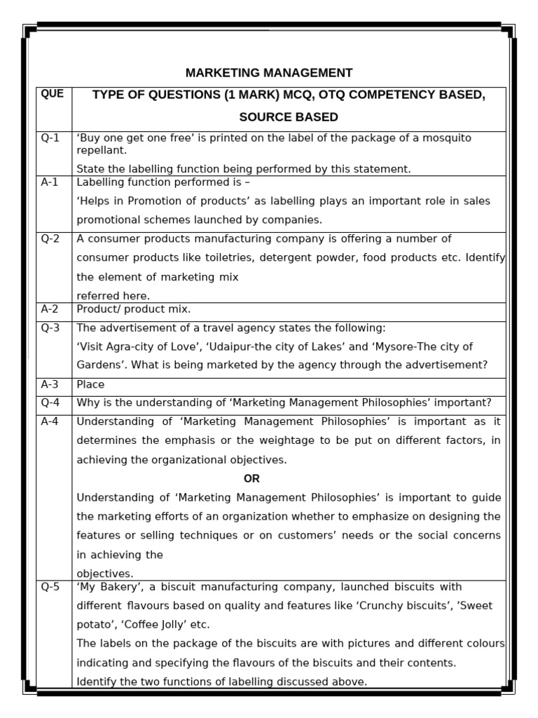 MARKETING MANAGEMENT Question Bank With Answers | PDF | Marketing | Pricing
