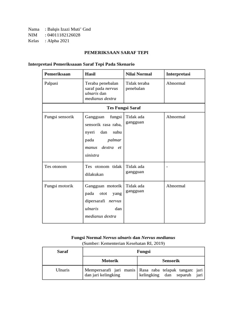 Pemeriksaan Saraf Tepi: Interpretasi dan Prosedur | PDF