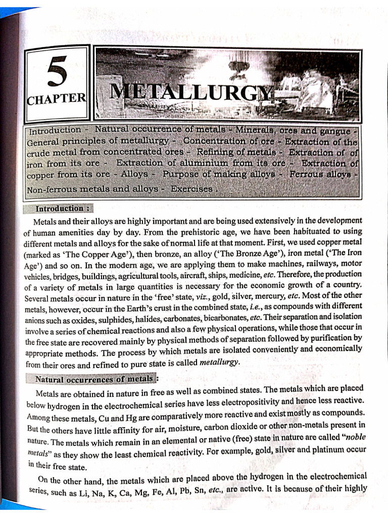 Applied Chemistry Chapter Metallurgy | PDF
