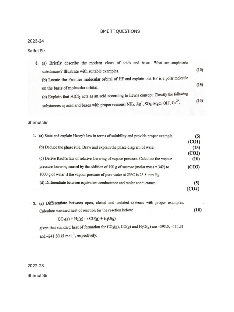 Previous TF Questions of Simul Sir and Saiful Sir | PDF