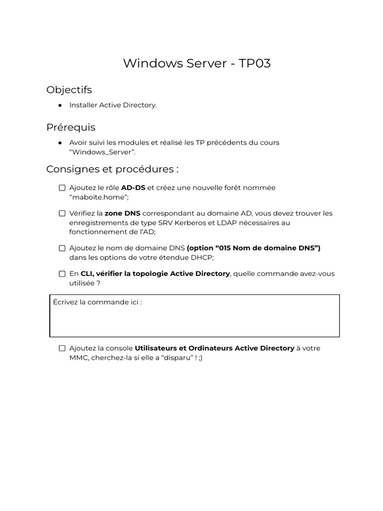 Installation d'Active Directory sur Windows Server | PDF