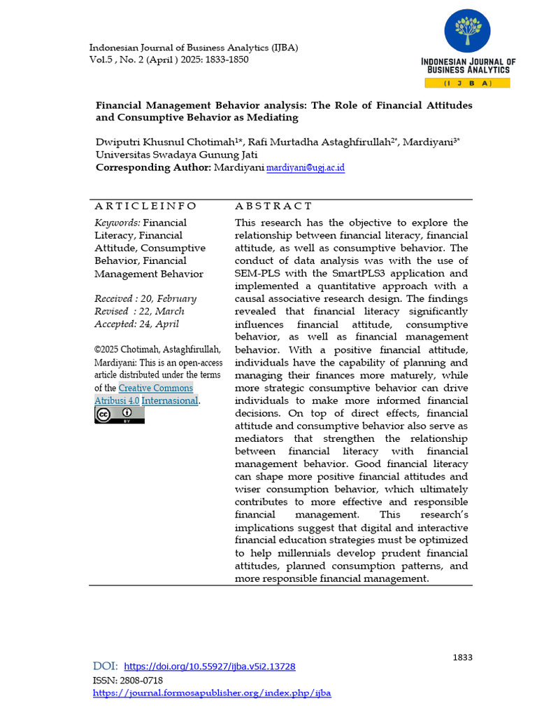 Financial Management Behavior in Millennials | PDF | Coefficient Of ...