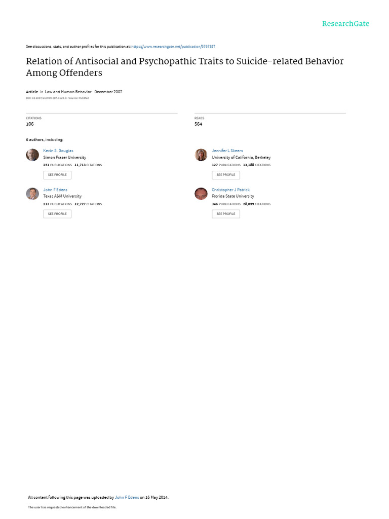 Relation of Antisocial and Psychopathic Traits To | PDF | Psychopathy ...