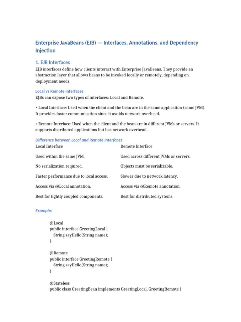 EJB Interfaces and Dependency Injection Guide | PDF | Object Oriented ...