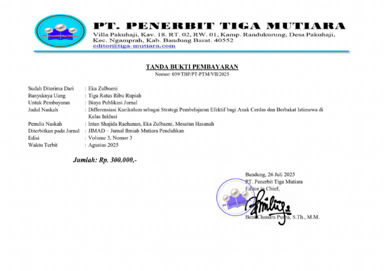 Tanda Bukti Pembayaran Untuk Eka Zulbaeni (Fix) | PDF